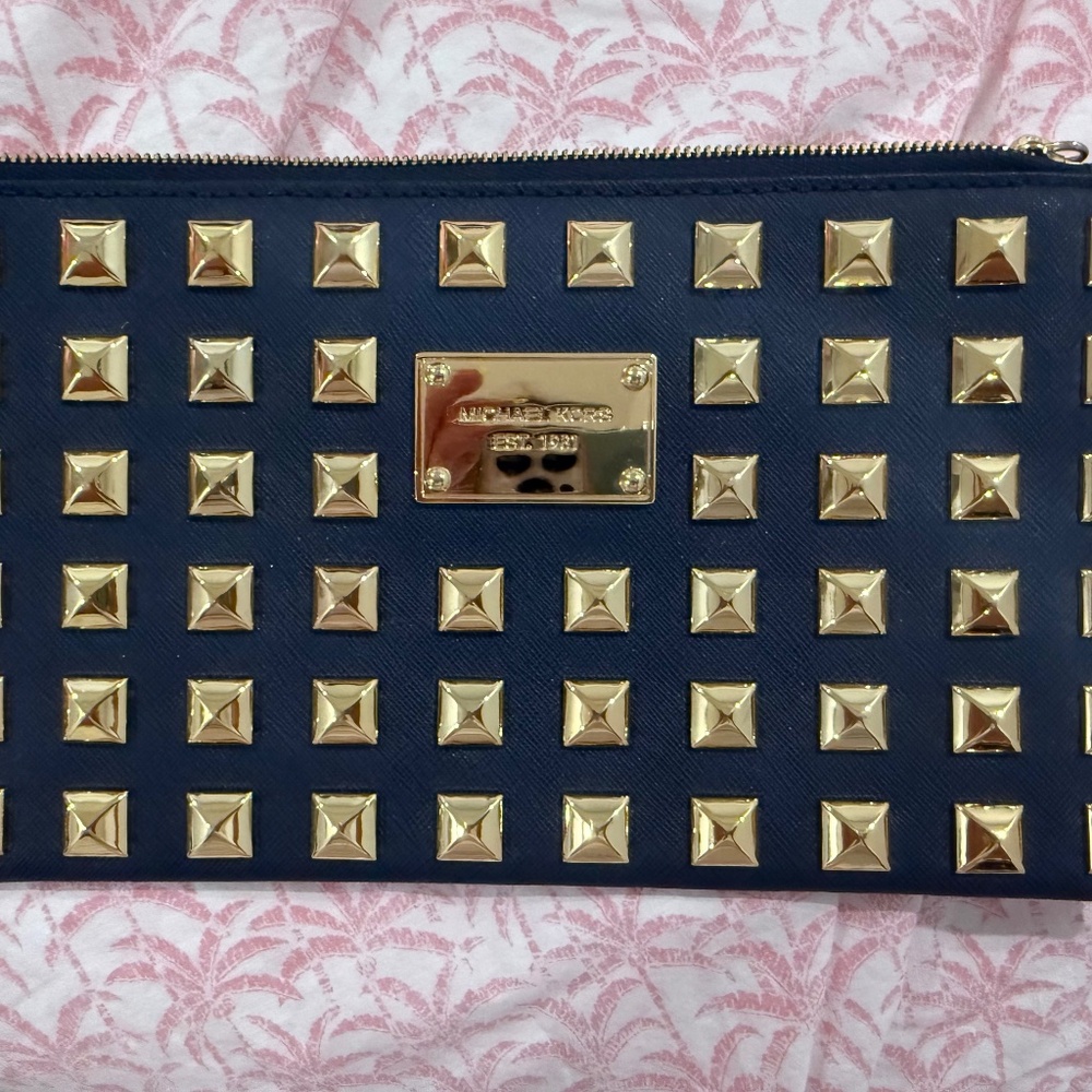 Michael Kors Navy stud clutch bag